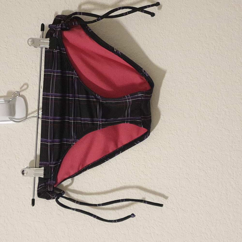 Hurley black, purple and red plaid bikini bottom Large